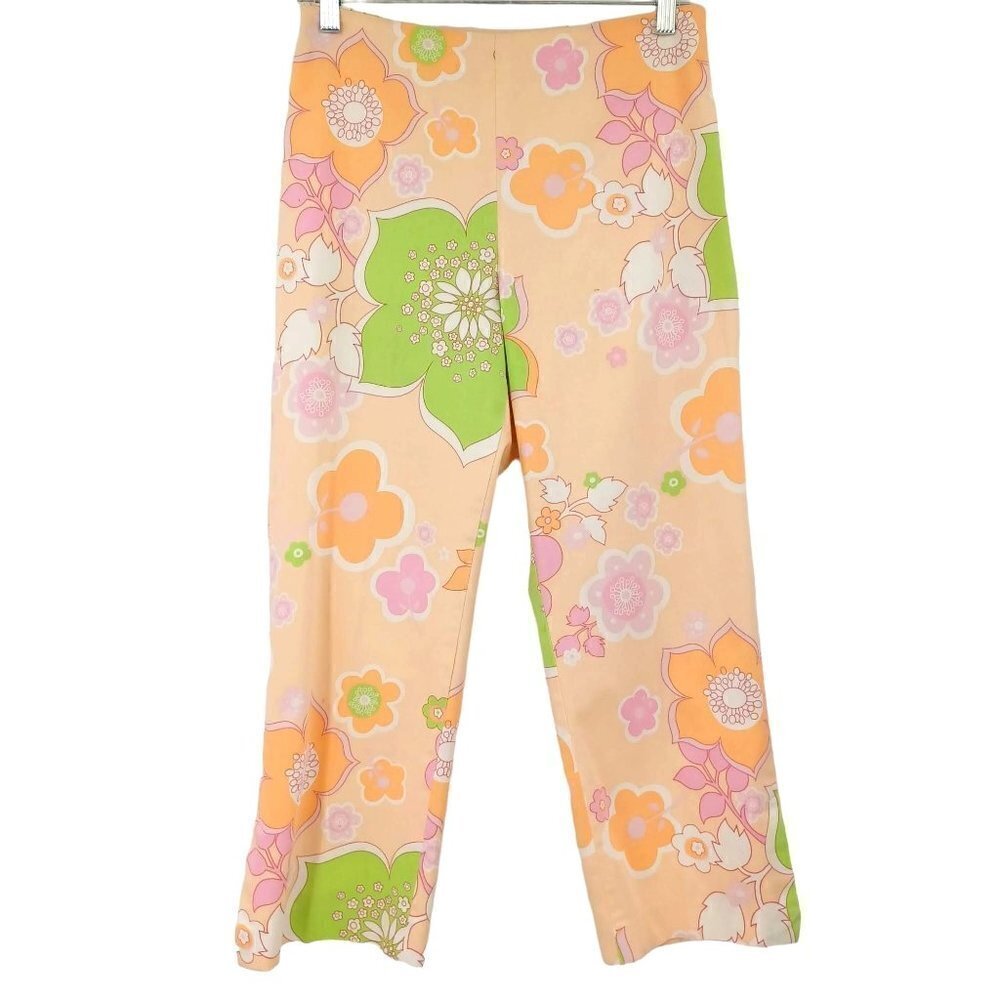 Barbara Gerwit Floral Straight Leg Pants Multicolor Women's 6 Preppy Summer - Picture 1 of 12